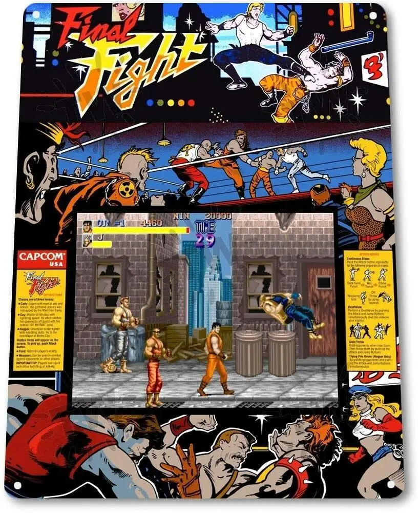 Keviewly Final Fight Classic Arcade Marquee Decoración de la pared de la sala de juegos; Letrero de metal de estaño