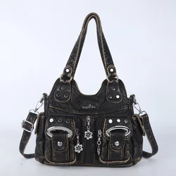 Women Handbag Fashion Small PU Shoulder Bag Soft Hobos Messenger Top-handle Bag Tote Satchel Front Pockets Purse