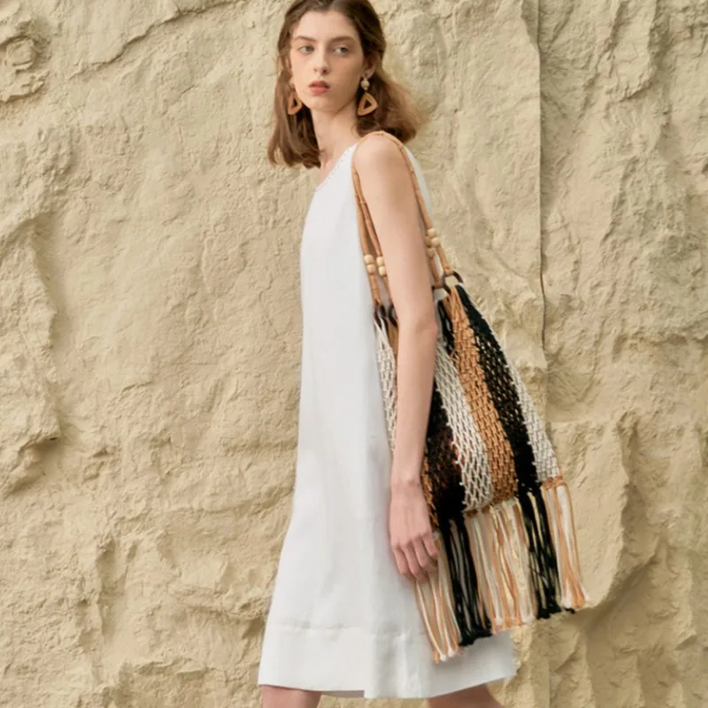 Johnature Summer Dress Women Casual Linen Vest Sleeveless O-neck Solid Color Simple Loose Pockets Women Dresses For 2025 New