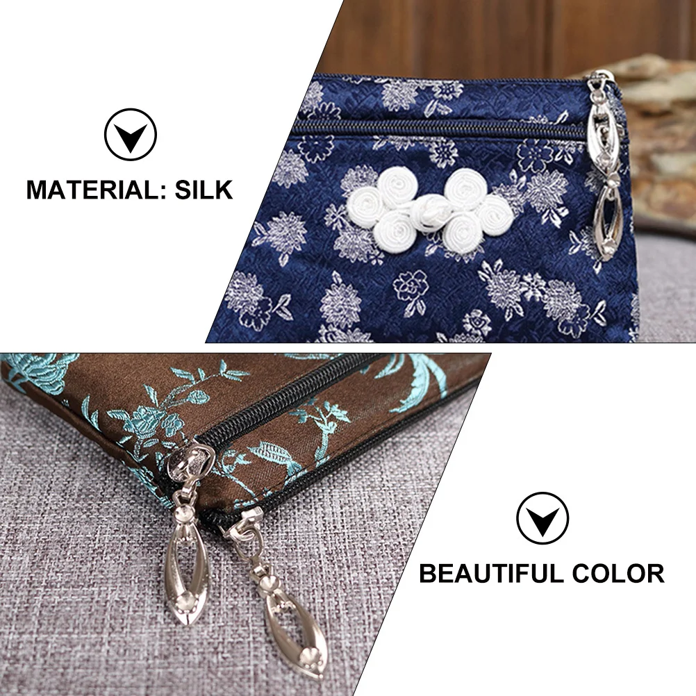 

4Pcs Chinese Style Silk Coin Purses Zipper Change Bags Durable Compact Carrying Storage Pouches Brocade Purse Pocket for Home