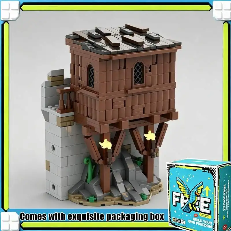 547PCS Modular Castle Wall Guard Shack Model Building Blocks Creative Medieval Watch Post DIY Assembly Present For Knight Fans