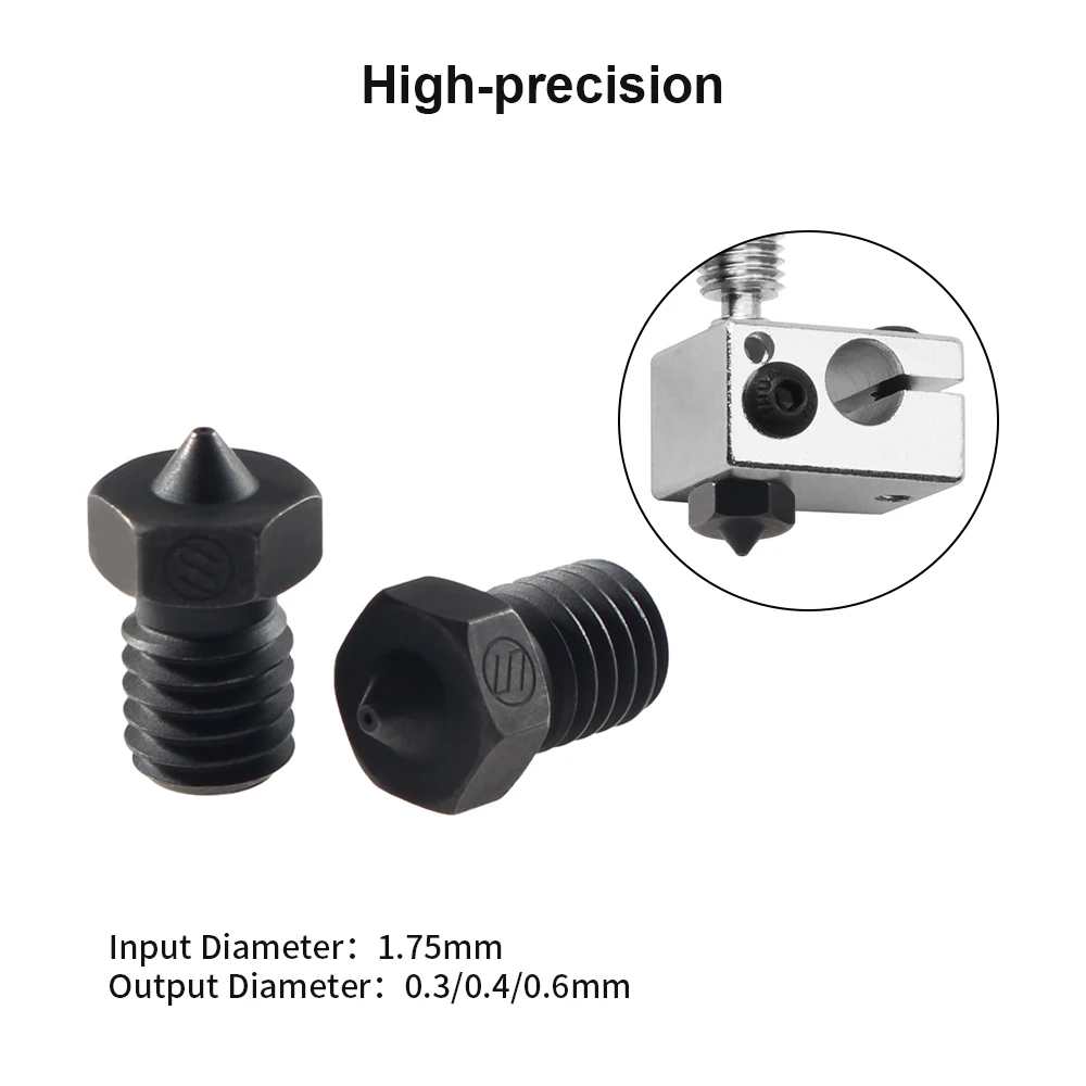 Boquilla V6 de acero endurecido de alta calidad, 0,3/0,4/0,6mm, para Creality CR-10 Ender3 Prusa i3 Anycubic i3 Mega Chiron, boquilla de impresora 3D