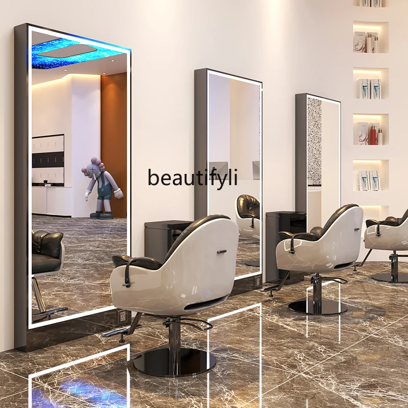 

Barber Shop Mirror Stainless Steel Single Double-Sided Floor Mirror Hair Salon Makeup Mirror Hair Salon Mirror