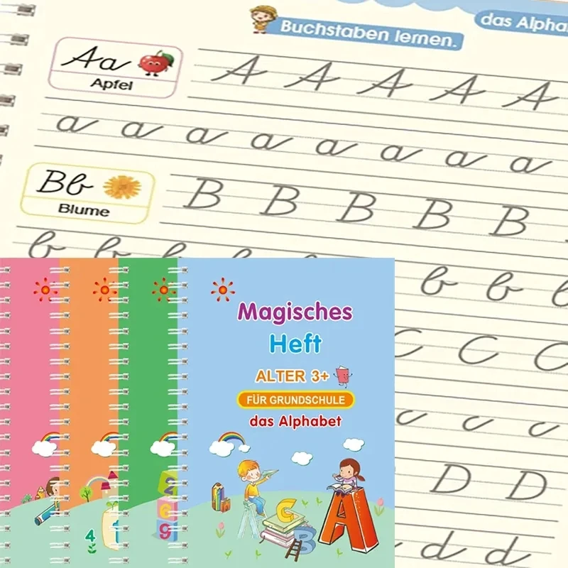 German Children\'s Copy Book 13x19cm Deep Groove Magic Book Alphabet Learning Numbers Handwritten German Magic Practice Copybook