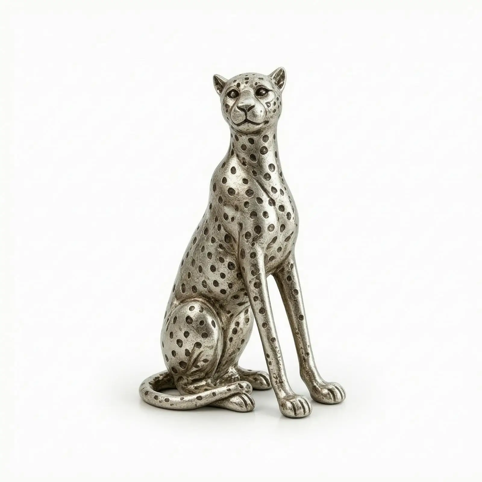Resin Leopard Sculpture Silver Tone Modern Figurine Decorative Tabletop Statue for Living Room Entryway Office Display
