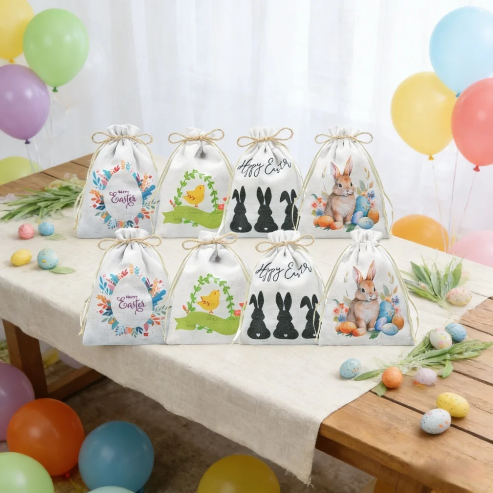 

Мешочек для яиц в форме кролика, хлопковый, для пасхальной вечеринки, белый, на шнурке, из мягкой хлопковой ткани, долговечный