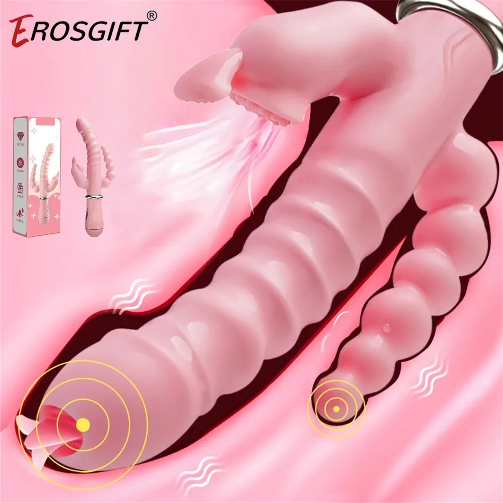 3 In 1 Dildo Rabbit Vibrator 12 Frequency G-Spot Vaginal Stimulator For Women Clit Anal Double Penetration Couples Adult Sex Toy