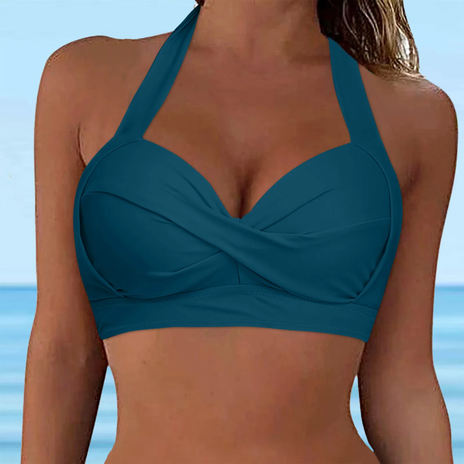 Kobiety Koronkowe stroje kąpielowe Topy na fiszbinach Pełne pokrycie Bikini Top Solid Push Up Swim Crop Top Wiązanie z tyłu купальник женский 2024