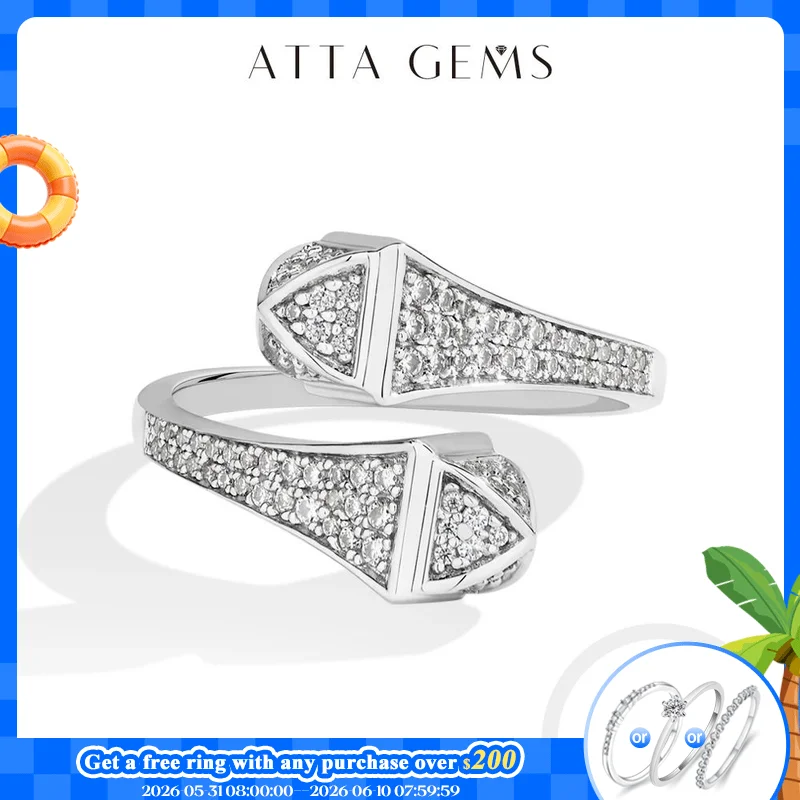 

ATTAGEMS Double Snake S925 Silver Moissanite Rings Women Men Lab Diamond Adjustable Ring 18KGold Plated Luxury Jewelry for Party