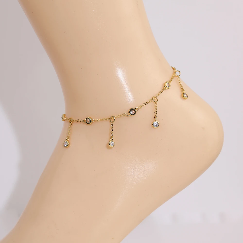 2025 New Fashion Bohemia Shiny Round Zircon Pendant Anklets Women Jewelry Sexy Beach Circle Rhinestone Foot Chain