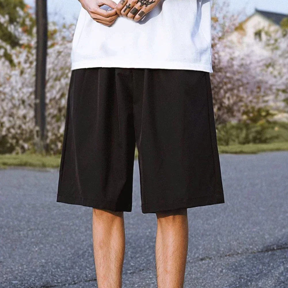 Casual Outings Khaki Mens Thin Pants Loose Fit Casual Shorts Pants Streetwear Medium Waist Design Polyester Fabric