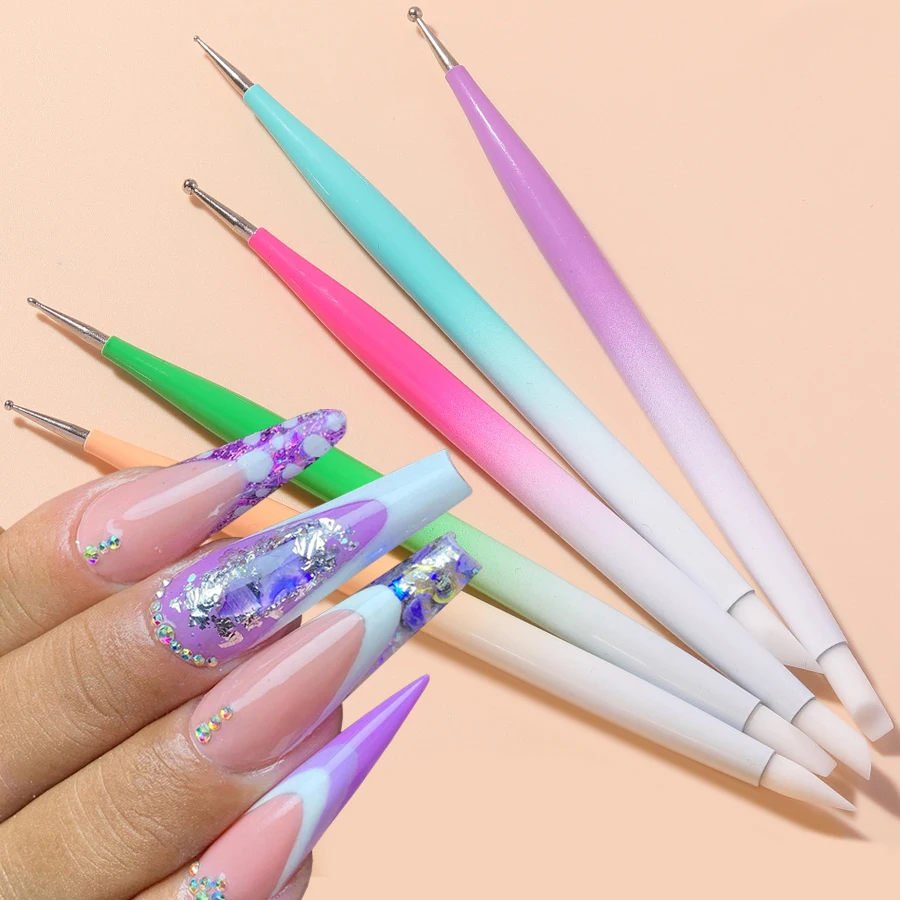 5Pcs Double Headed Silicone Nail Art Pens, Rhinestones Picker, 3D Nail Carving, Dotting, Nails Manicure Tools