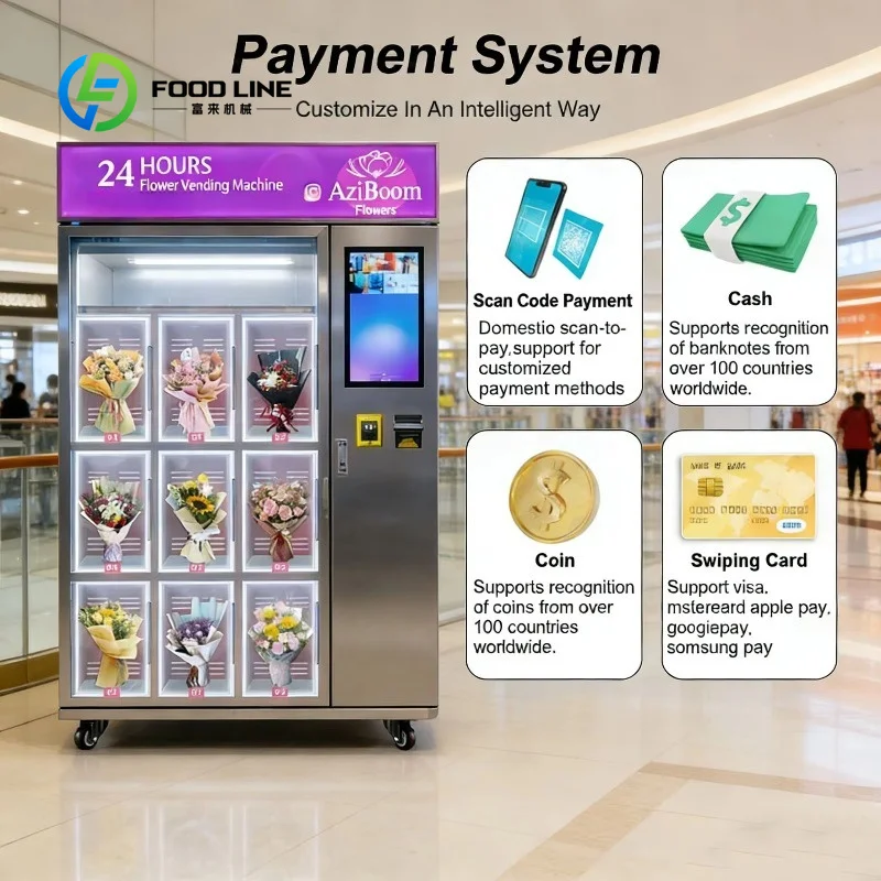 Customized floral dispensing kiosk independent lockers fresh‑bouquet cabinet built‑in LED light for florist unmanned retail spot