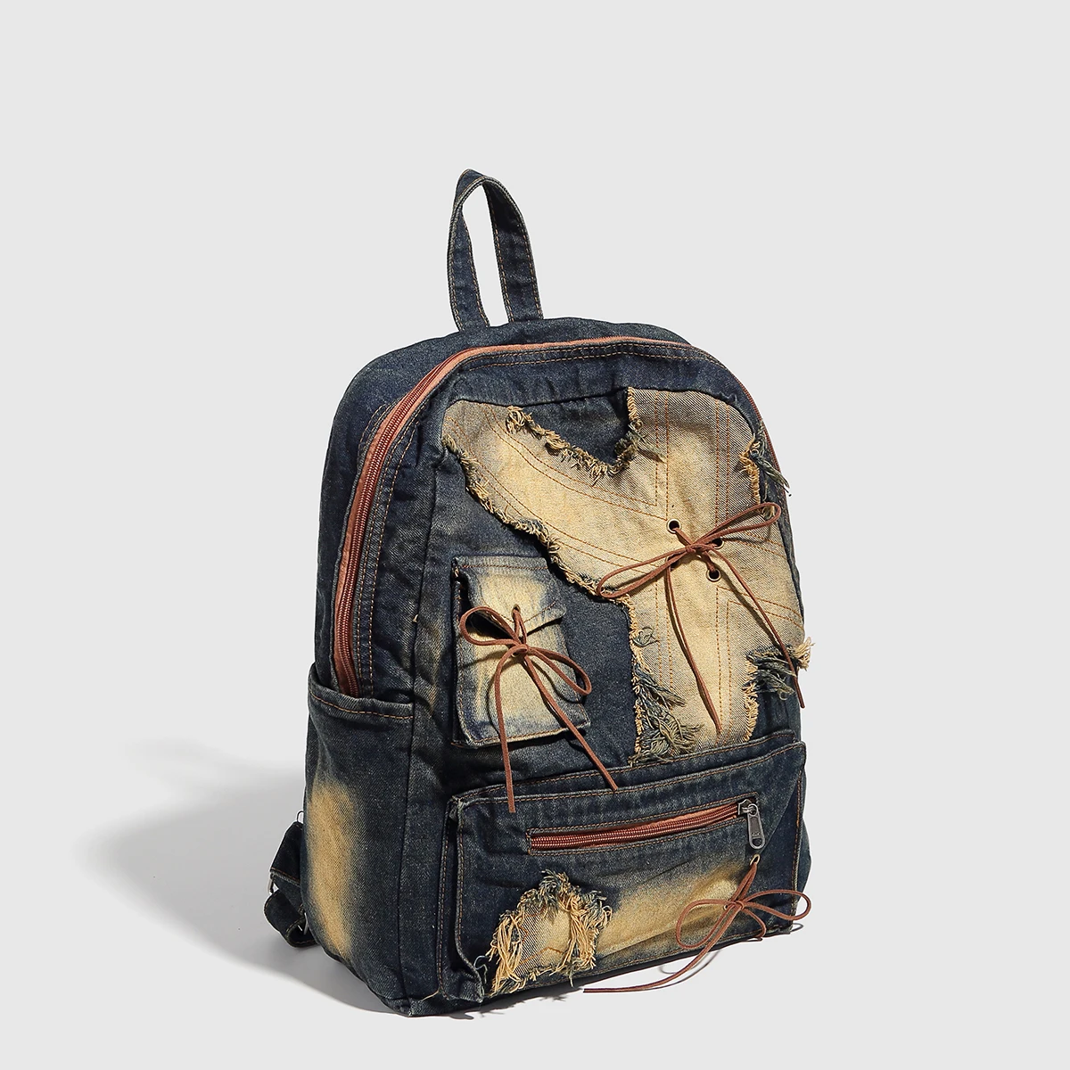 Sacos de denim de água de lavagem vintage para mulheres bolsas de designer de luxo e bolsas 2024 novo em arco decoração grande capacidade mochila de viagem frete grátis chegada rápida