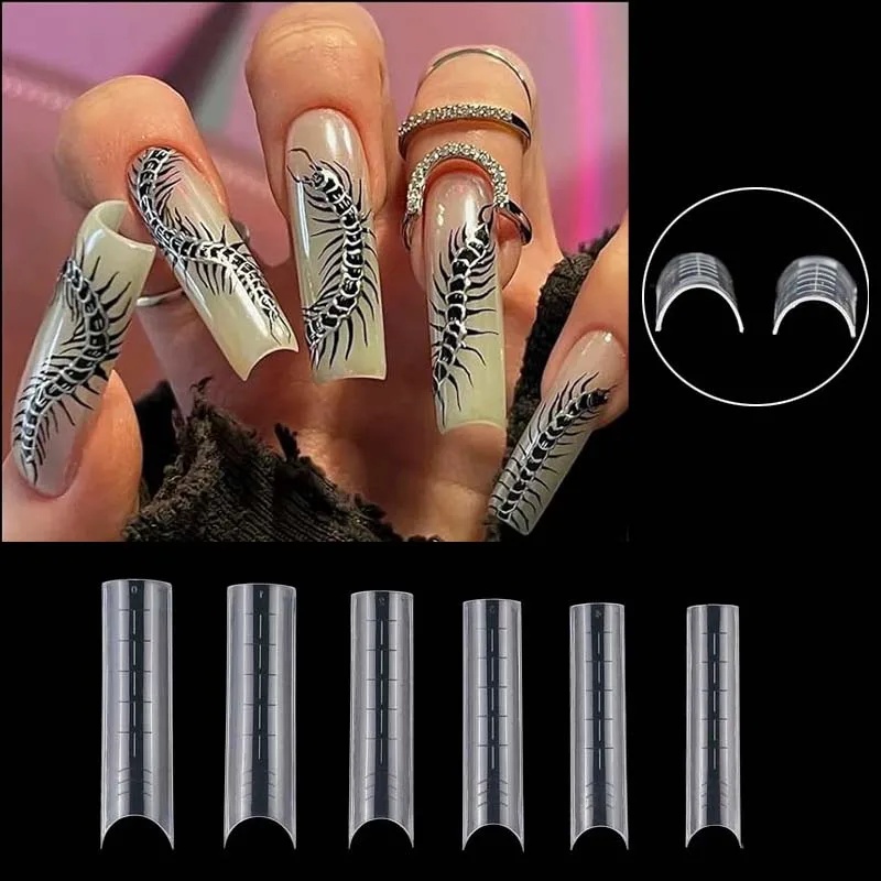 60Pcs Bag Long Sqaure Upper Forms Building Poly UV Gel Extension Nails Mold Builder Top Tips Forms Manicure C Cuver Dual Forms