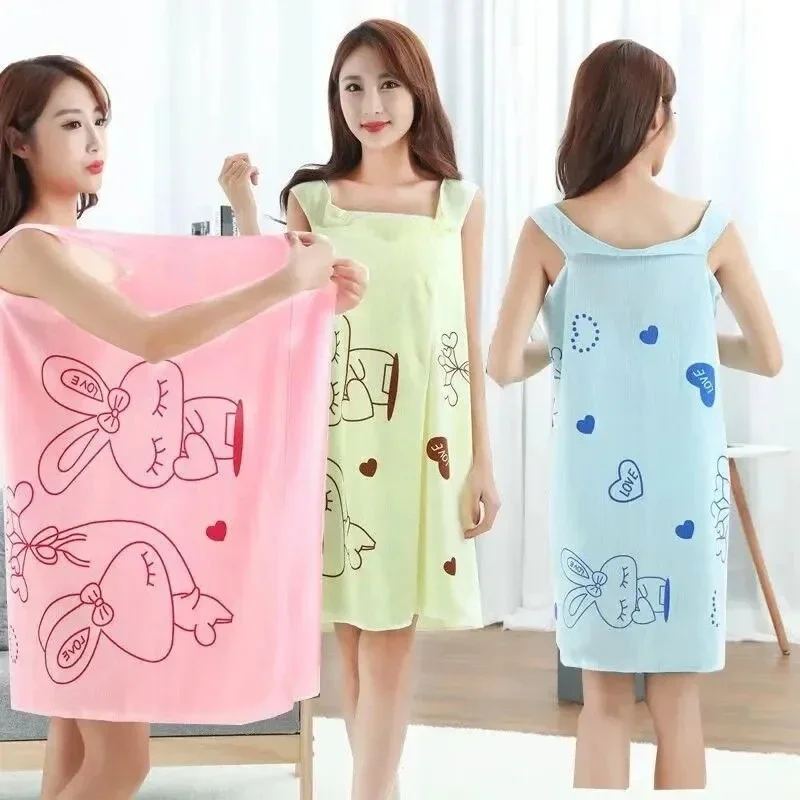 

Rabbit Pattern Terry Cloth Wrap - Soft Absorbent Towel Skirt for Home Wear, Comfortable Lounge Cover-Up for Women