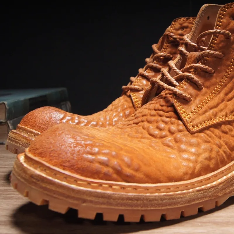 Handmade Retro Genuine Leather Lace-up Casual Business Derby Ankle Boots Men's Shoes High Top Chelsea Motorcycle Boots Male
