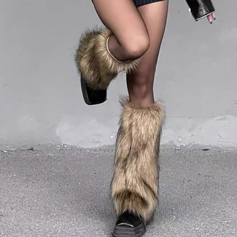 جديد Y2k فو الفراء تدفئة الساق فتاة حار Harajuku شتاء دافئ فروي الأحذية غطاء الجوارب Jk خمر الهيب هوب تأثيري الجوارب اكسسوارات