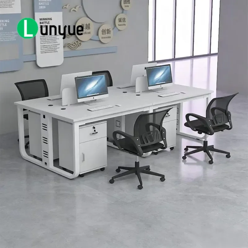 Modern Office Desk and Chair Set Simple Computer Workstation for Staff 4 Person Work Table with Seats Home Office Furniture