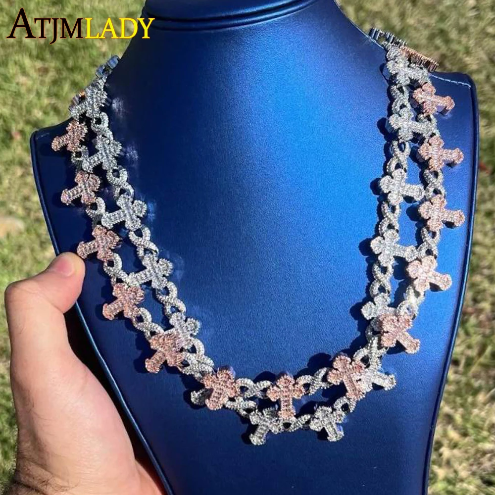Big Wide Iced Out Infinity Cross Necklace for Men Women Two Tone Color Bling Cubic Zirconia Paved Cz Charm Chain Hip Hop Jewelry