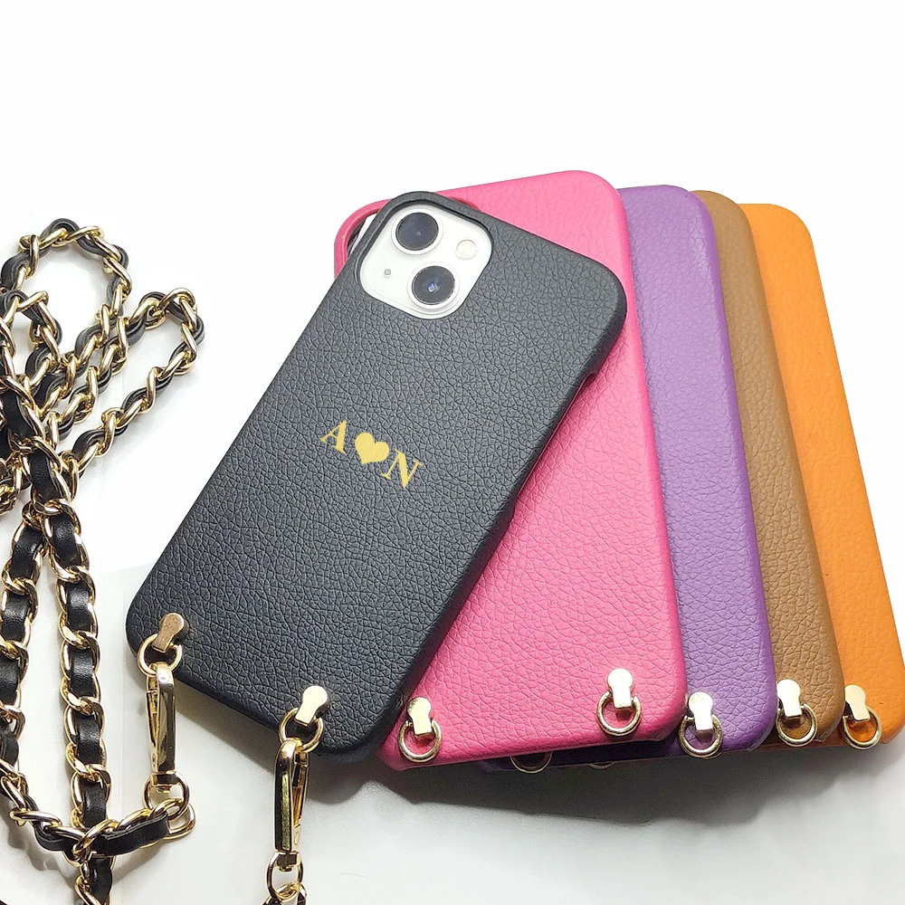 Personalised Initials Name Leather Phone Case With Strap For iPhone 14 13 12 Pro Max 11 Pro XS X XR 6S 7 8 Plus SE 2020 Coque