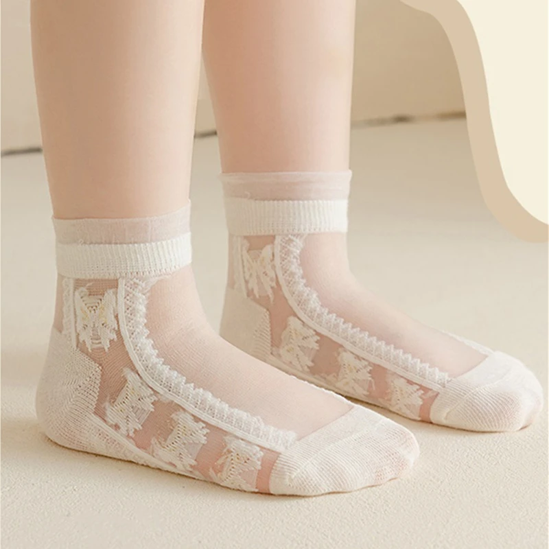 5Pairs/Lot Summer Soft Cotton Girl Socks Breathable Children Short Ankle Socks Kids Lace Princess Mesh Ruffle Lolita Socks