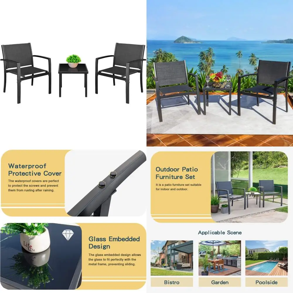 

3-Piece Outdoor Patio Furniture Set with Textilene Chairs and Coffee Table for Modern Conversation Area