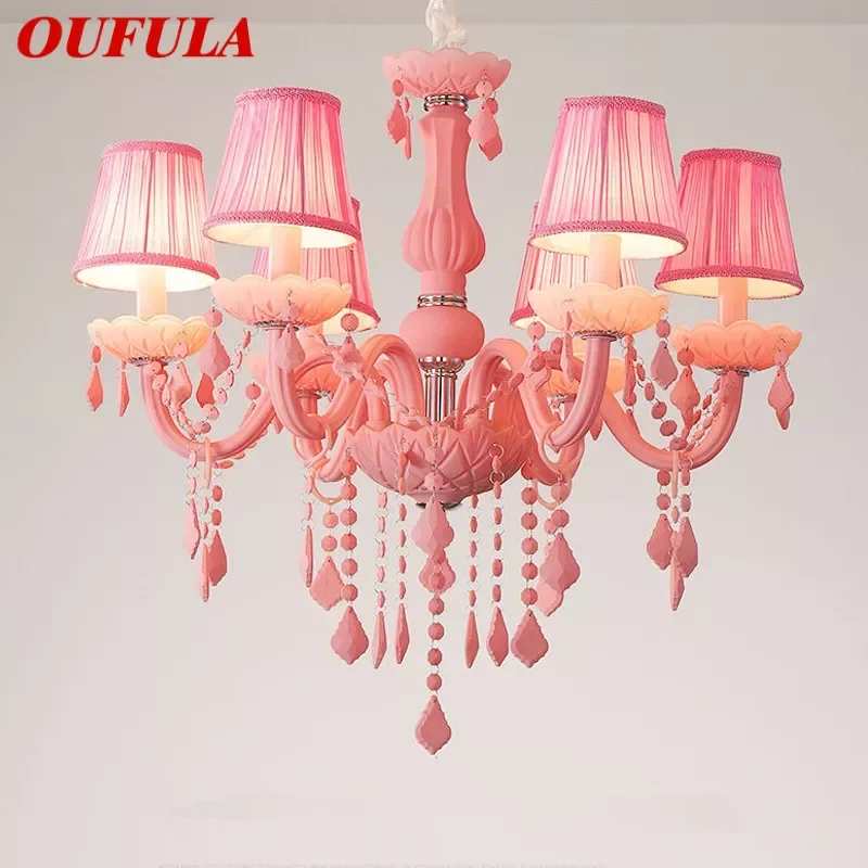 

OUFULA Pink Crystal Pendent Lamp Art Girls' Room Candle Lamp Children's Room Living Room Restaurant Bedroom Chandelier