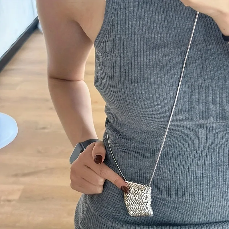 High-end Square Woven Bag Pendant Long Necklace Women Niche Personality Unique Fashion Versatile Fashion Sweater Chain Gifts