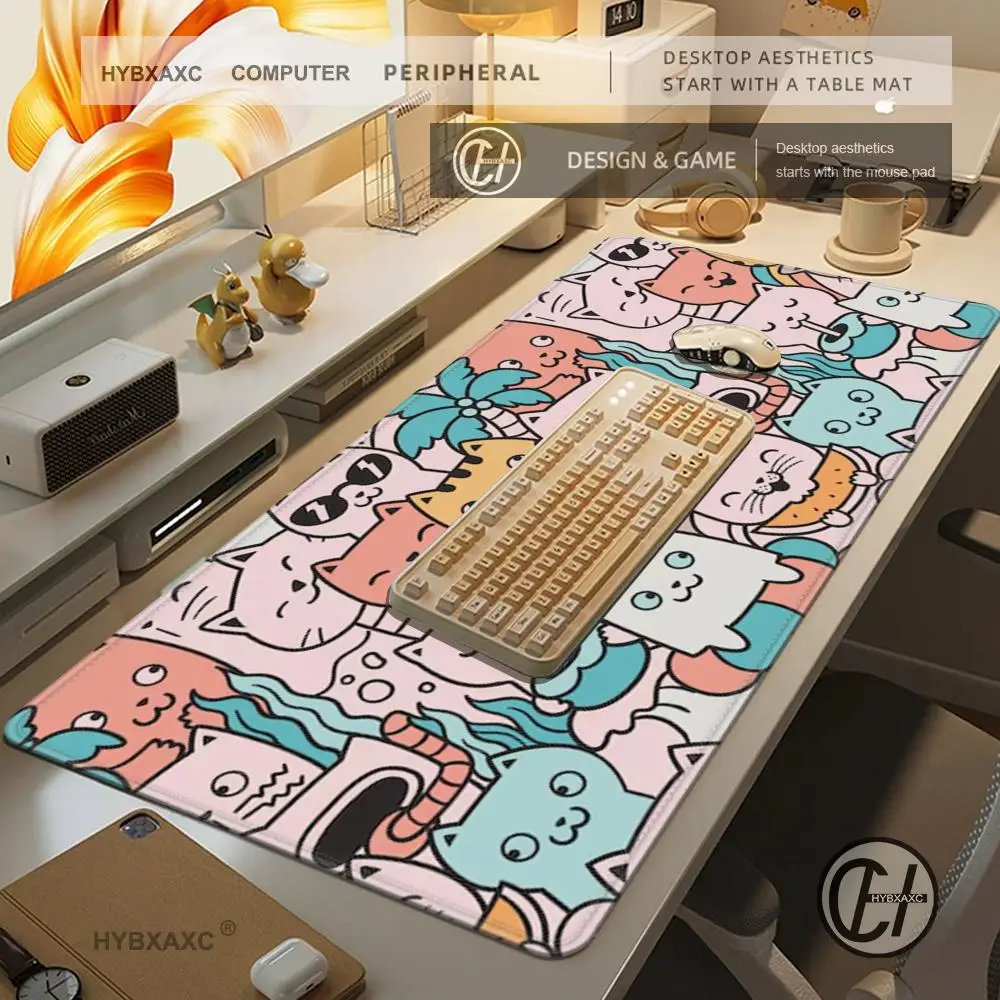 Tappetino per mouse simpatico gatto e mouse Tappetino per scrivania HD carino Tappetini per tastiera da gioco estesi Tappetino per mouse per giocatori XXL grande 90x40 cm