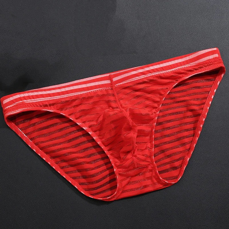 Sexy Stripe Transparent Men Bulge Pouch Briefs Underwear Nylon Underpants Panties Underwear Pump Man Panties Briefs