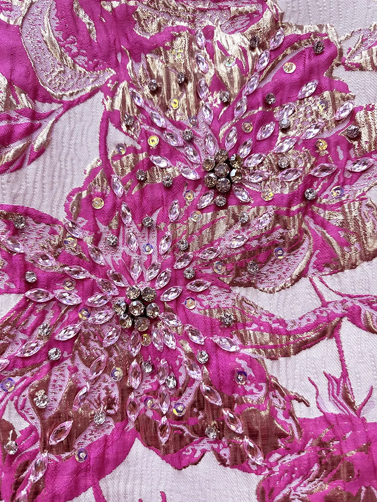 Abiti da festa da sera francesi eleganti da socialite girocollo senza maniche fatti a mano con perline jacquard a vita alta abito corto a trapezio da donna