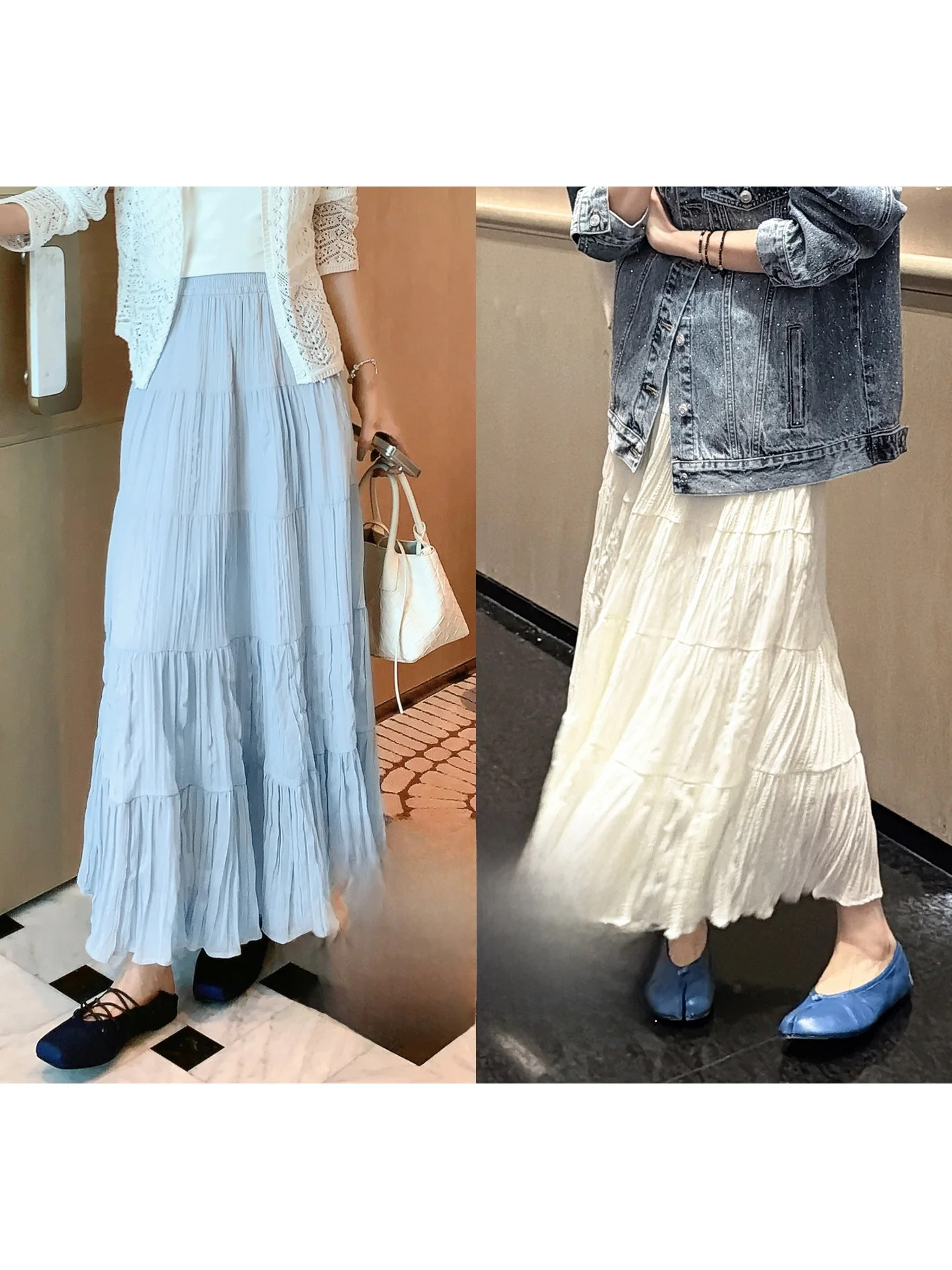 

Юбка Meiyang Jade Gauze: художественная многослойная юбка-пэчворк с легкой жатой текстурой, юбка-тортик с высокой талией из полиэфирного волокна, повседневная.