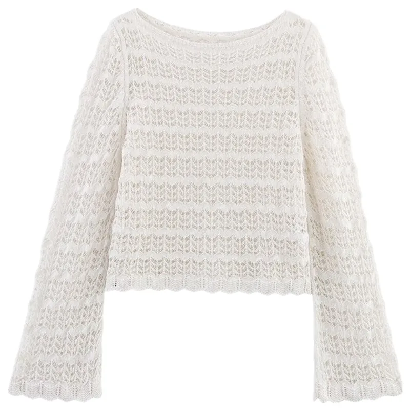 

New Summer 2025 Women's Sun Protection Hollow out Long Sve Knitted irt Lightweight Maturi Sle Commute Sle Loose Fit
