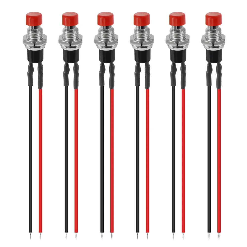 

6 PCS 7mm Momentary Push Button Switch SPST 2 Pin Round Button Contact Switch With Pre-soldered Wire