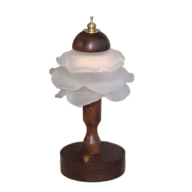Medieval charging desk lamp retro walnut glass