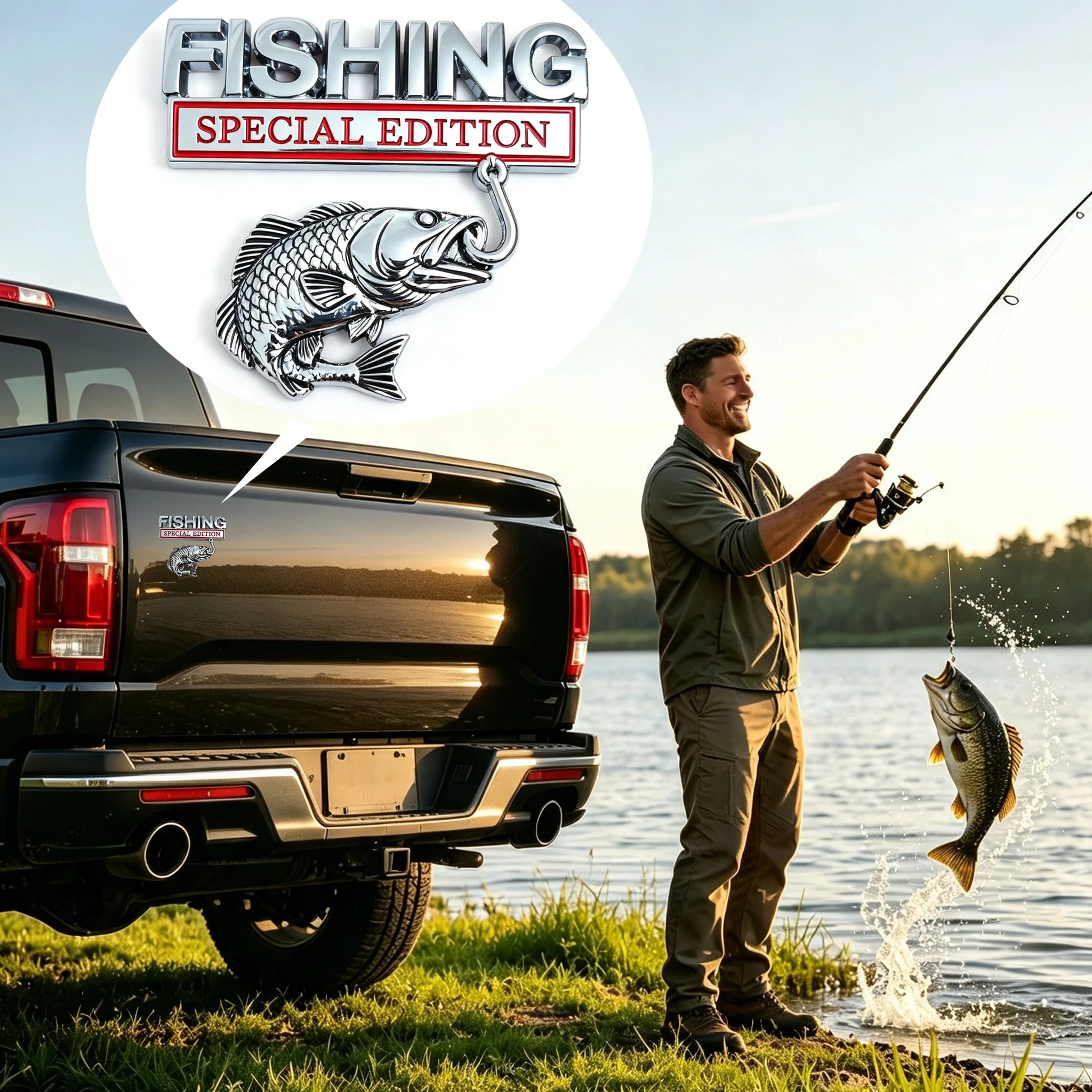 ملصق شعار سيارة معدني ثلاثي ال - مراجعة Fishing Hook وسعره