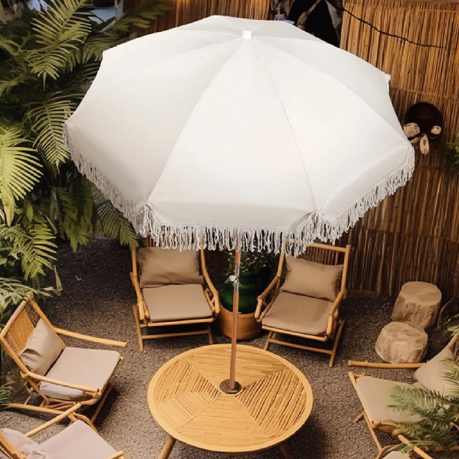Table Umbrella Patio Umbrella Easy Assembly 8 Fiberglass Ribs UV Proof Wooden Pole Polyester Fabric with Carry Bag for Beach