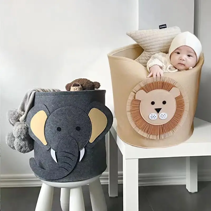 

2 Pcs Set Kawaii Cartoon Animal Large Capacity Dirty Laundry Basket Toy Storage Underwear Bathroom Children's Utility Bag