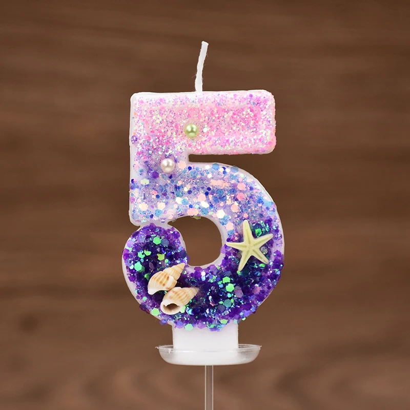 0-9 Number Mermaid Cake Candle Pink Purple Cake Topper Girl Little Mermaid Birthday Party Cake Decoration Supplies Under the sea