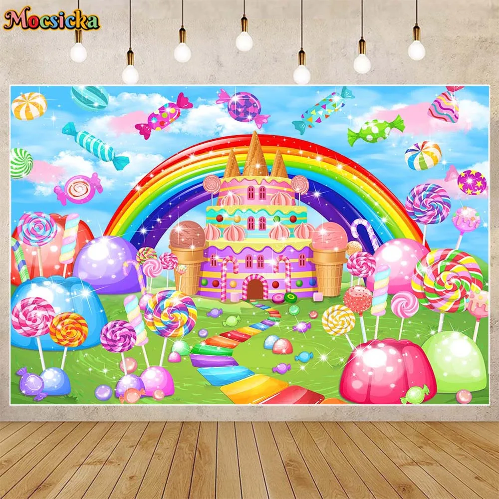 

Mocsicka Candy Land Cartoon Backdrop Photography Baby Birthday Party Decor Child Portrait Photo Backgrounds Cake Smash Backdrops