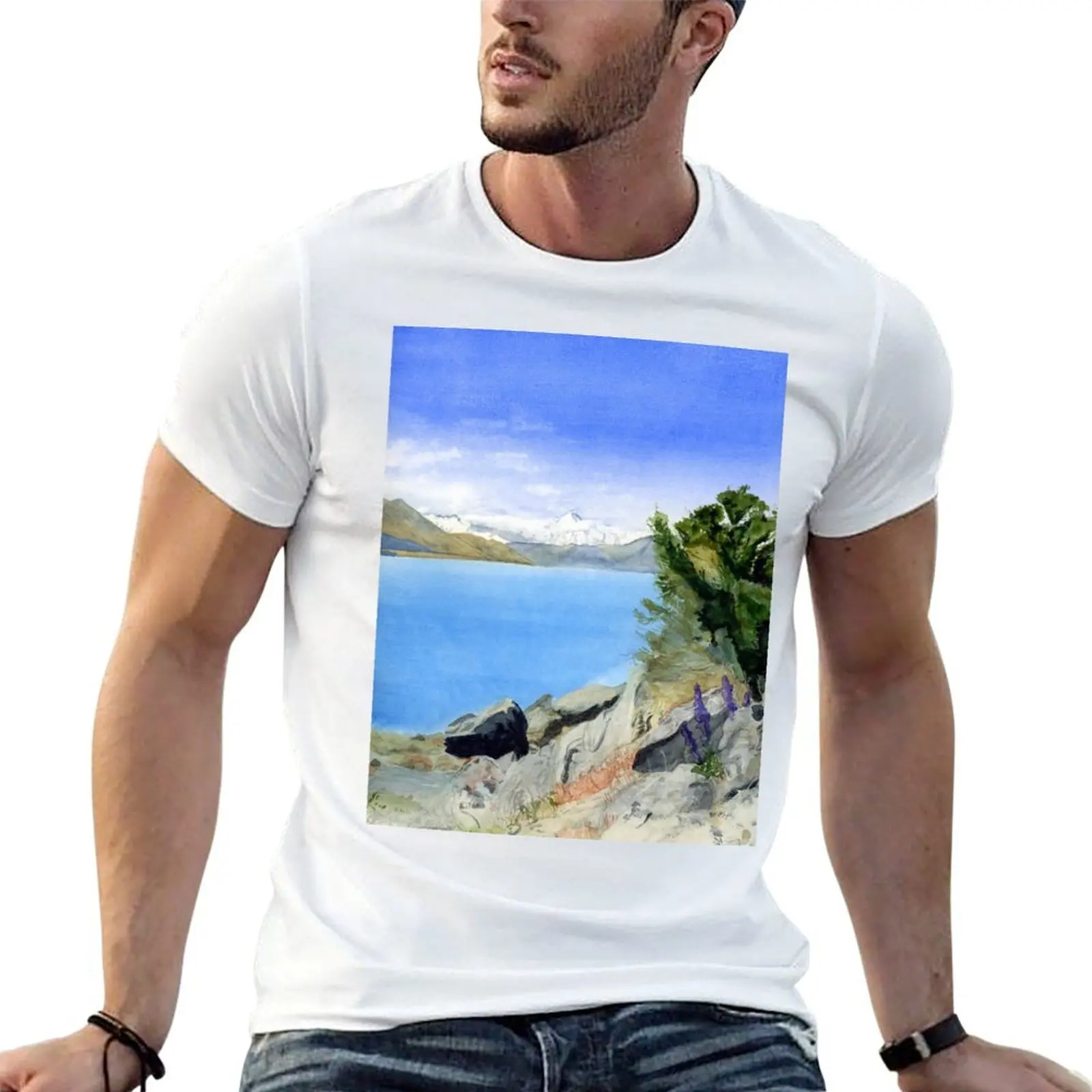 

View of Lake Pukaki and Mount Cook T-Shirt man t shirts for men t shirt man plain T-Shirt