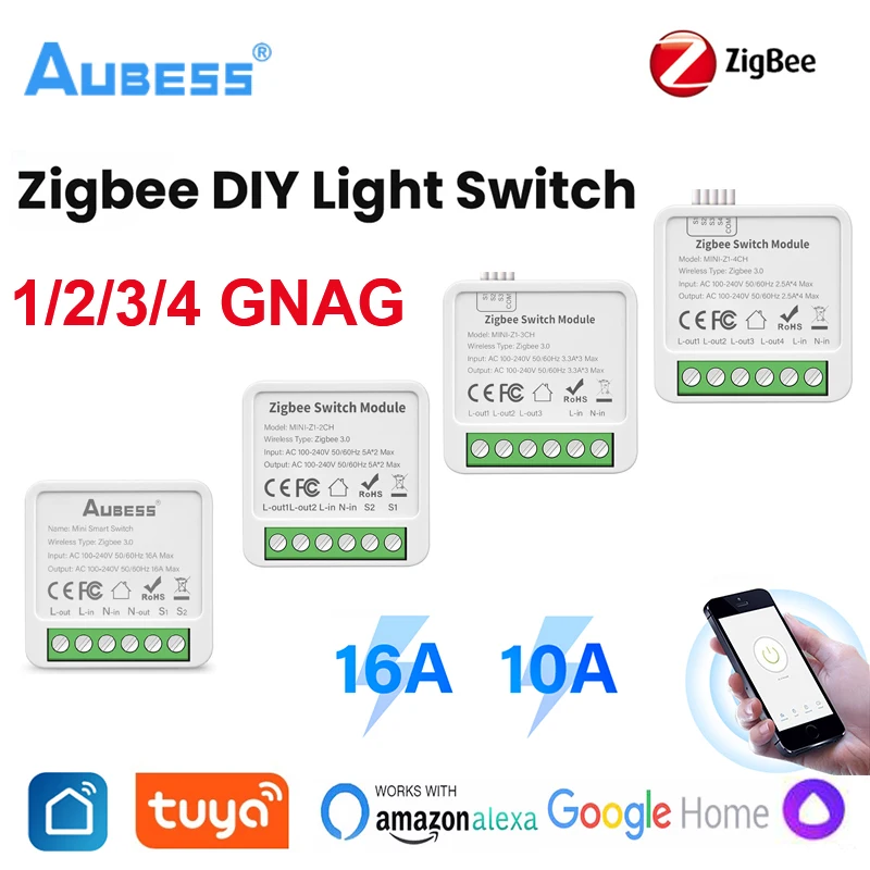 Tuya Mini Smart Switch Module Zigbee 1/2/3/4 Gang 2 Way Control DIY Breaker Smart Home Work With Alexa Google Home Yandex Alice