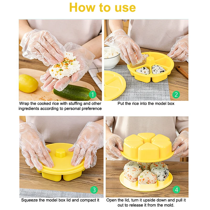 6-in-1 Cavity Triangle Sushi Mold Rice Ball Press Maker Kitchen Tools Bento Box Meal Supplies For Seaweed Non-stick Sushi Maker