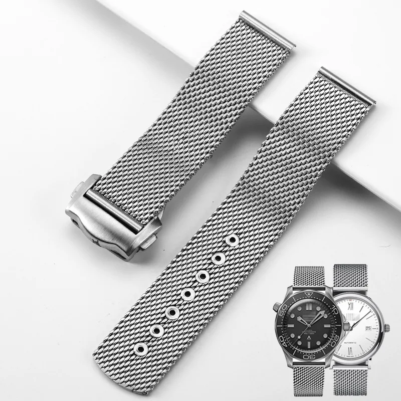 Haima Diefei Milan Mesh Strap Stainless Steel Watch Band300No Time to Die007Seiko5 No.20mm Adaptation