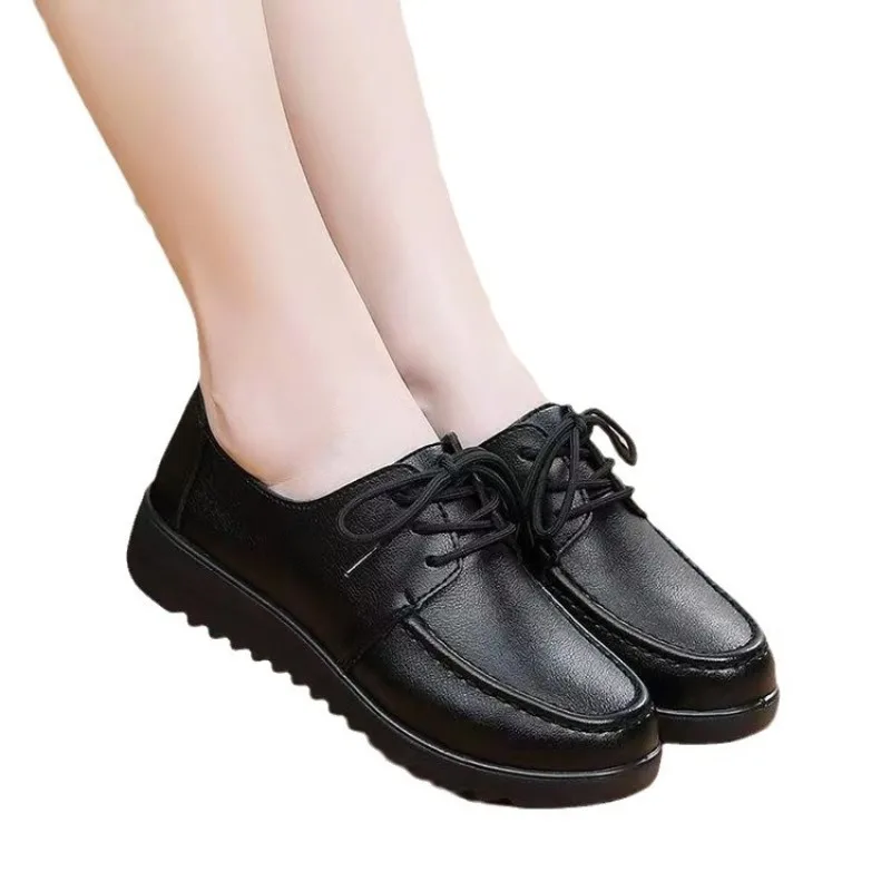 Shoes for Women Spring Autumn Soft Soled Loafers Black Leather Non-slip Casual Platform Comfortable Work Shoes Flat Sneakes