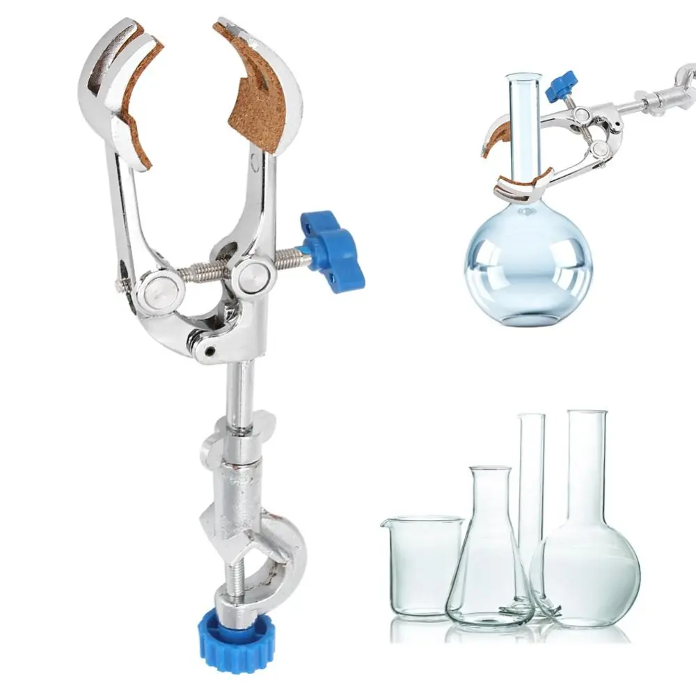 Zinc Alloy Lab Flask Clamp Anti Slip Pad Rotatable Head Four Prong Clamp Adjustable Jaw Heavy Duty Beaker Holder Chemistry Lab