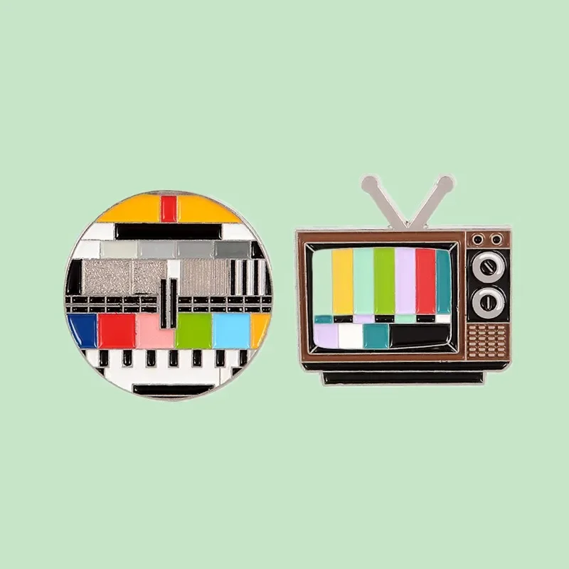 Custom Retro No Signal Color TV Metal Hard Enamel Pins Brooches Lapel Badges Clothes Bag Jewelry Gifts For Friends Wholesale