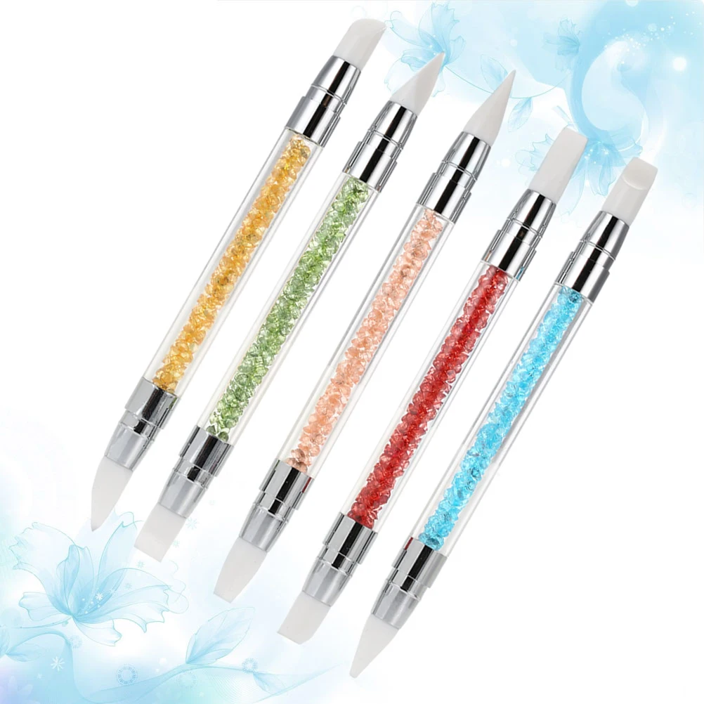 

5Pcs Hollow Carving Embossing Pens Nail Art Sculpture Tools with Silicone Dual Heads for 3D Flower Modeling Shaping Design Kit