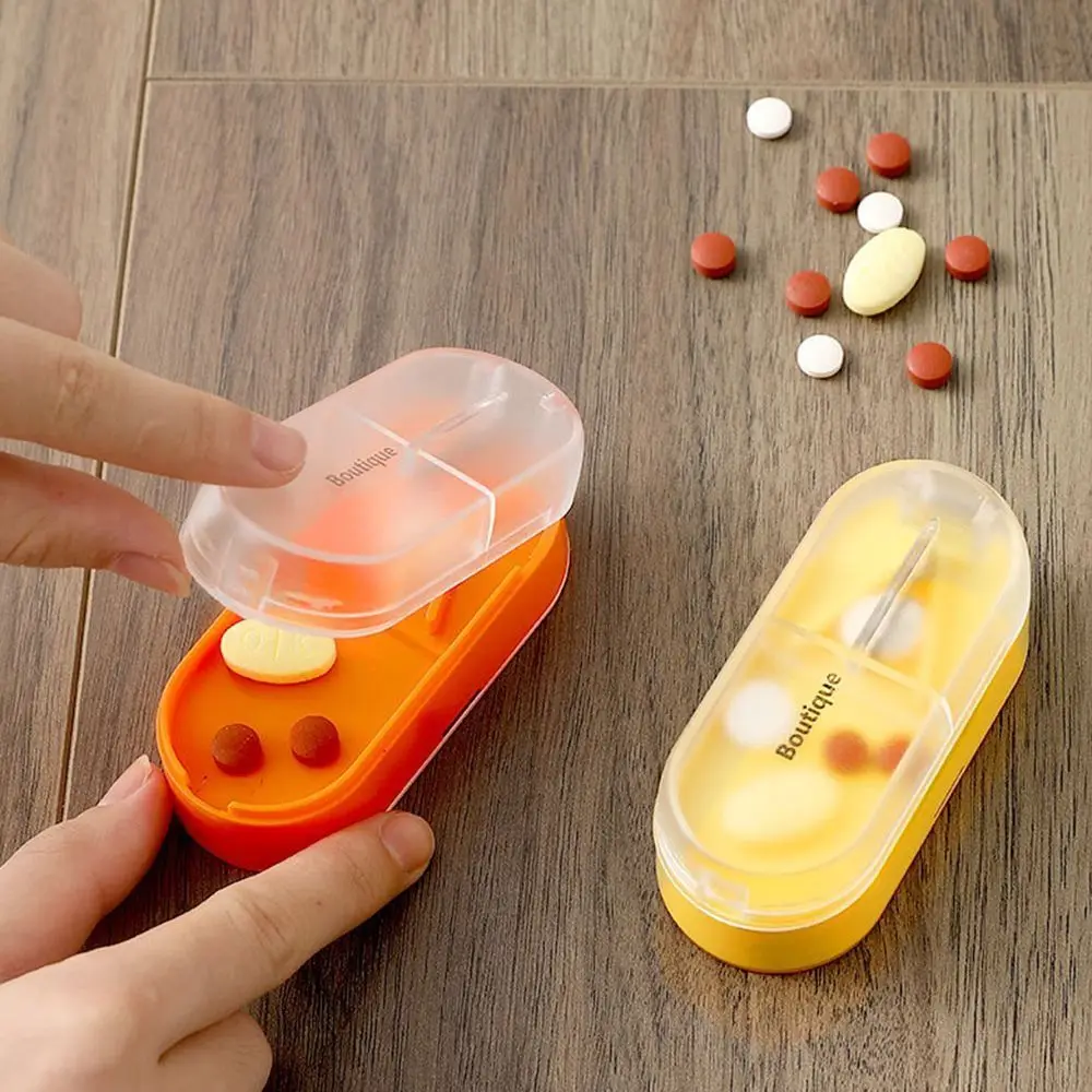 2 in1 Mini Pill Cutter Splitter Plastic Sealed Tablet Cutter Box Waterproof Medicine Pill Box Pill Splitters